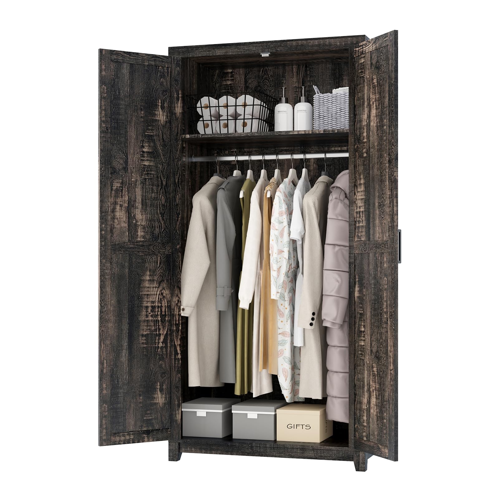 70" Large Armoire Wardrobe Closet with Hanging Rod