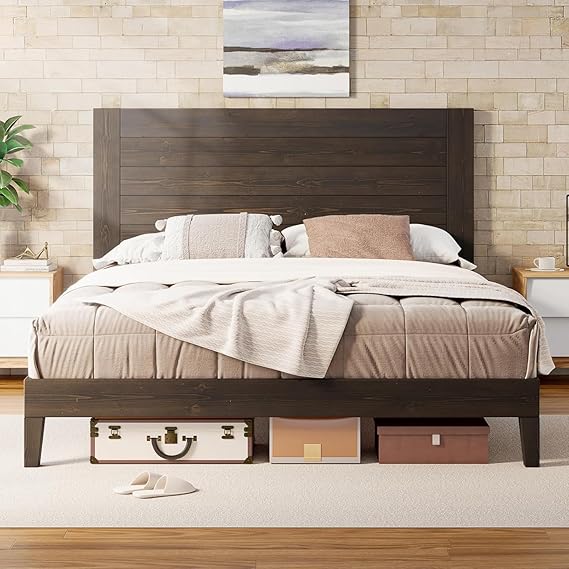 Solid Wood Queen Size Bed Frame with 48" Headboard