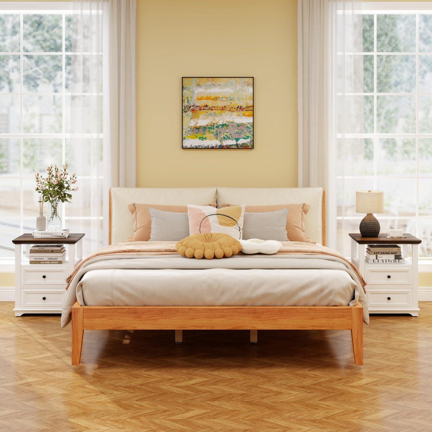 Farmhouse Nightstand with Charging Station 18" White Night Stand