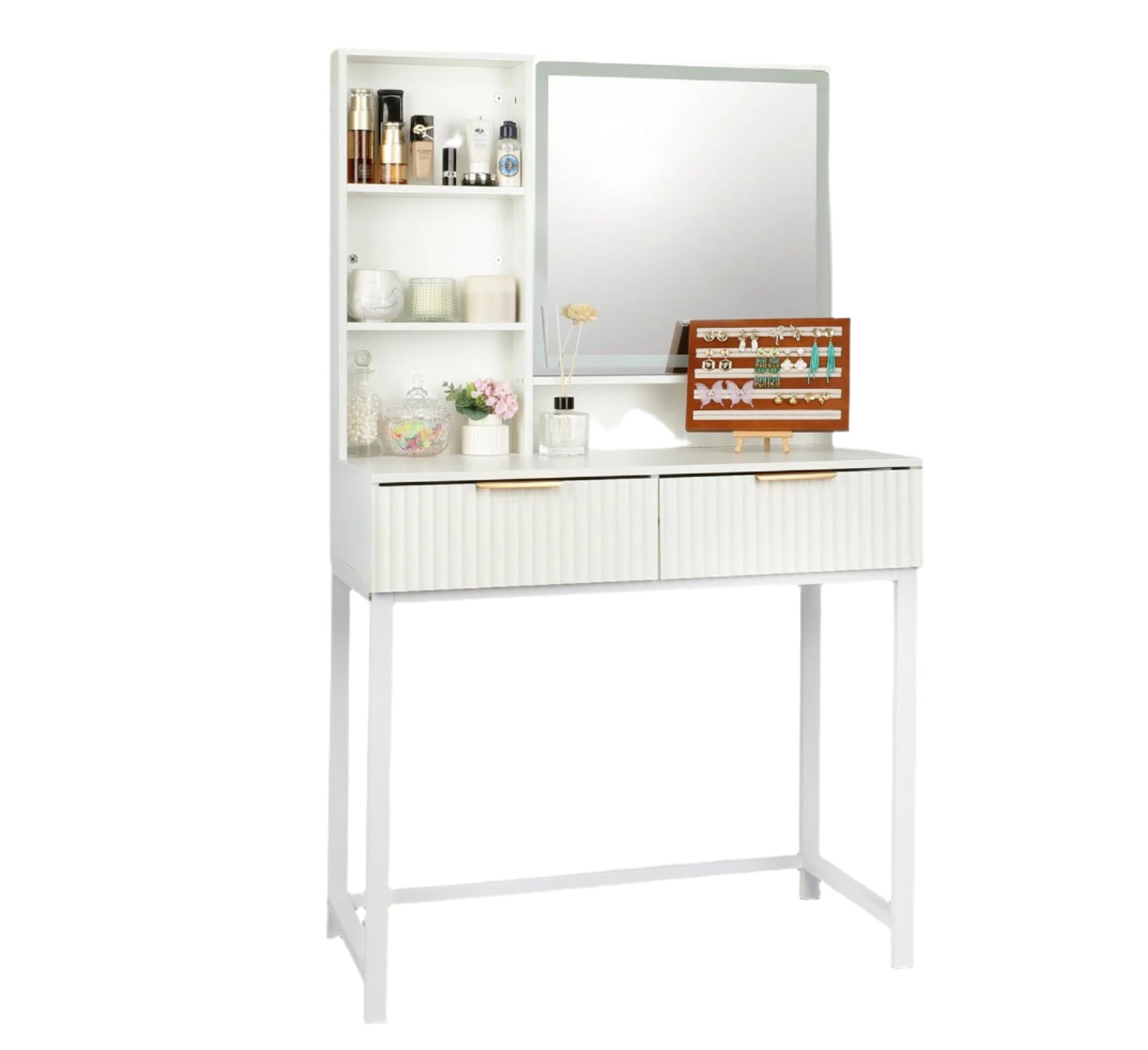 Vanity Desk with Mirror White, Modern Minimalist Dressing Table 3-Color
