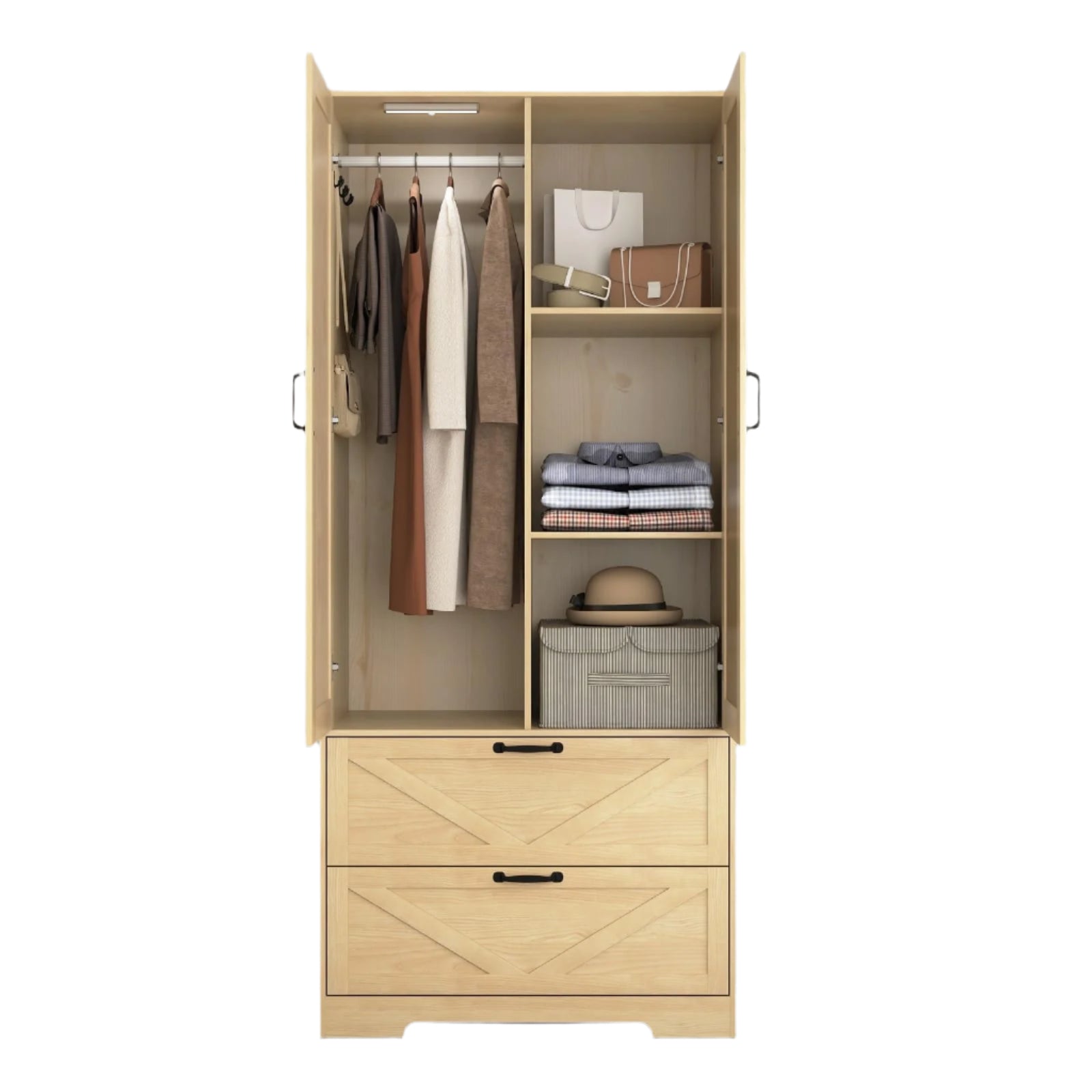 Closet, 72'' Wardrobe Cabinet with 2 Drawers & Mirror