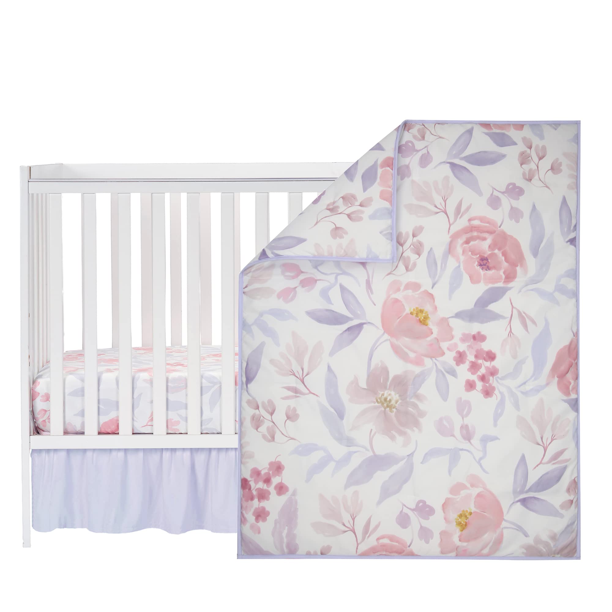 Lavender Floral 3-Piece Baby Crib Bedding Set - Pink/Purple