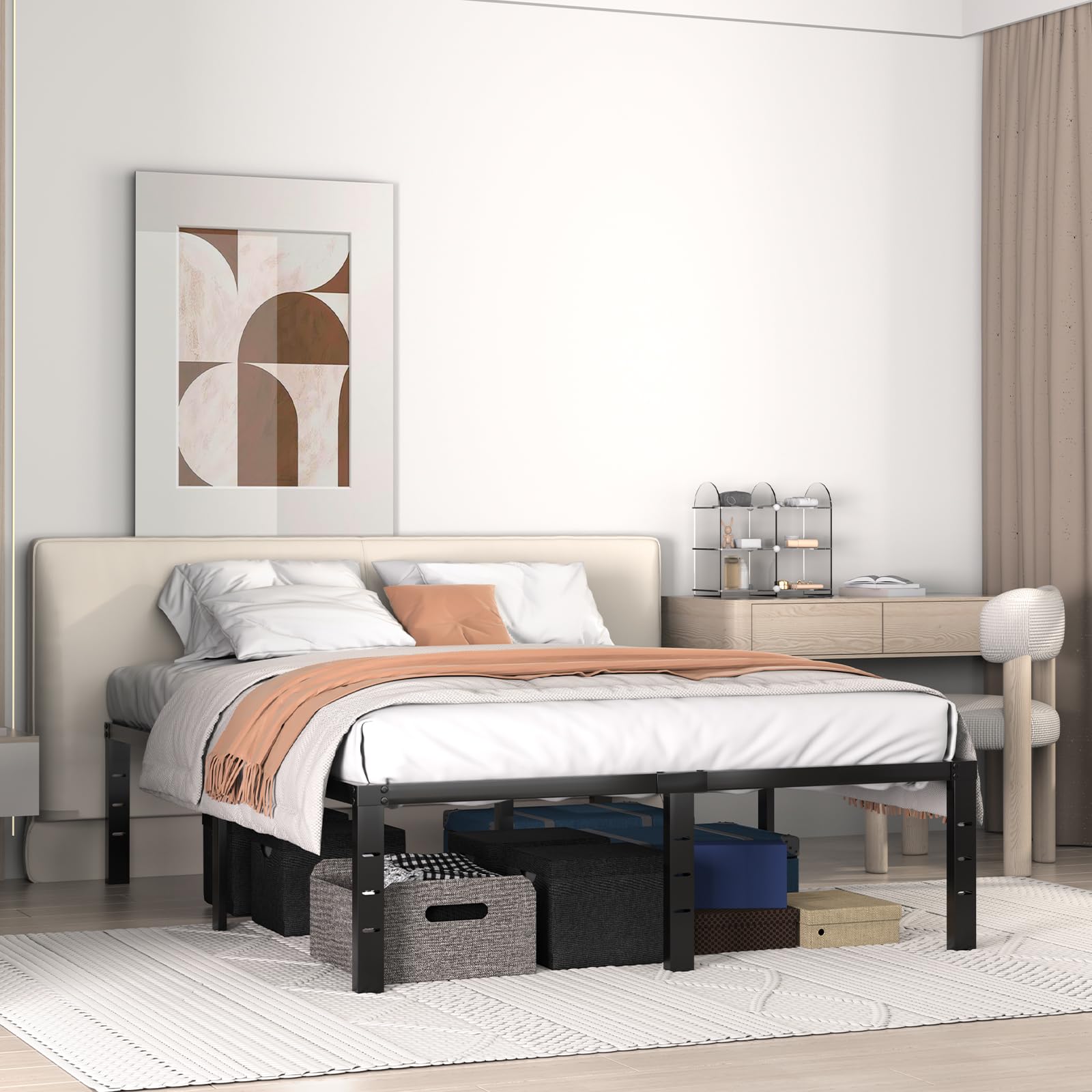 18 Inch Queen Bed Frame, Bed Frame Metal with Round Edge, Sturdy Platform Bed Frame