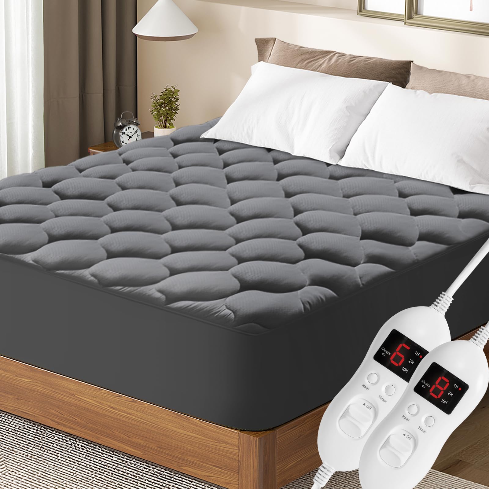 King Size Heated Mattress Pad with Dual Control - Auto Shut Off Electric Mattress Pad