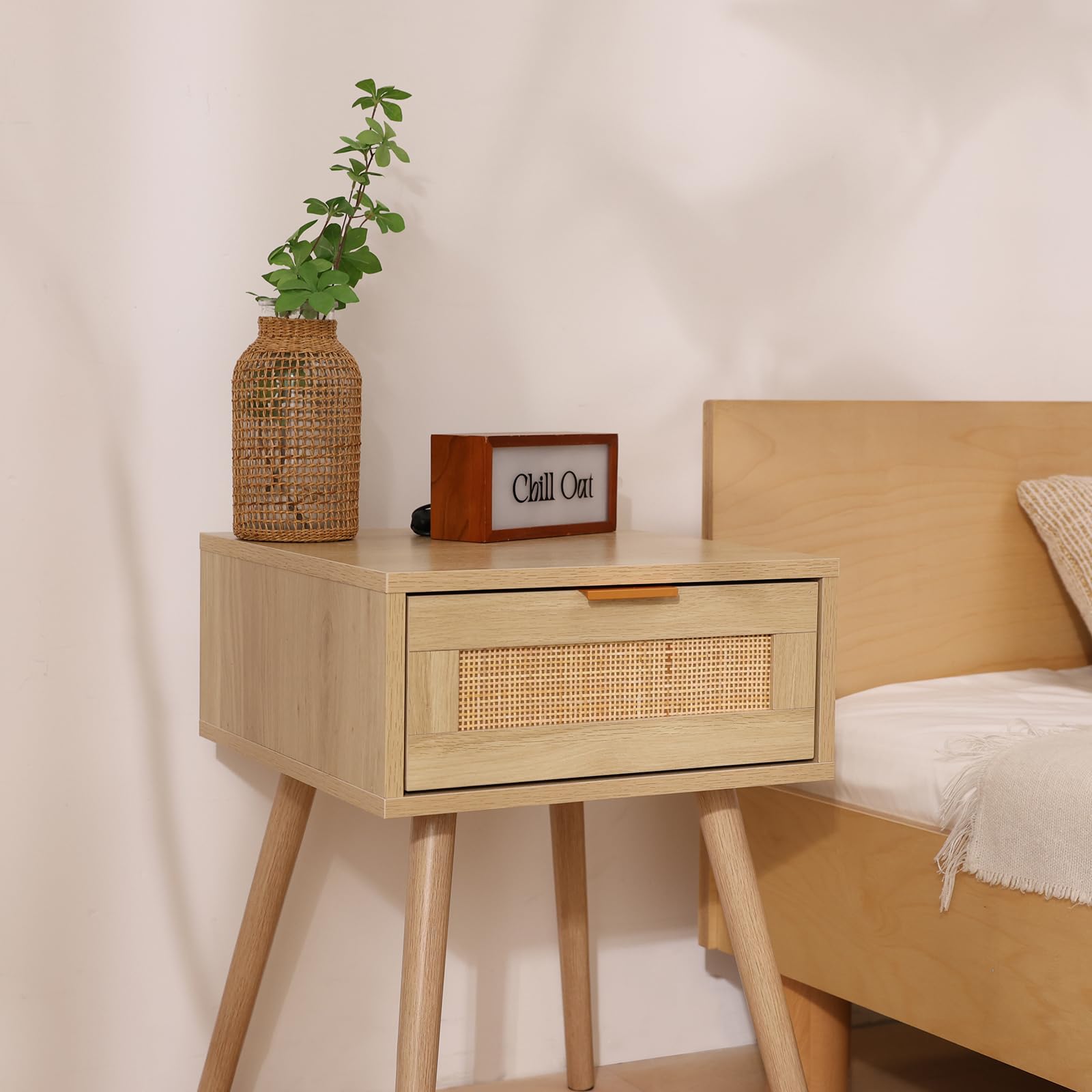 OKL Nightstand Set of 2, Mid-Century Modern Bedside Table with Drawer