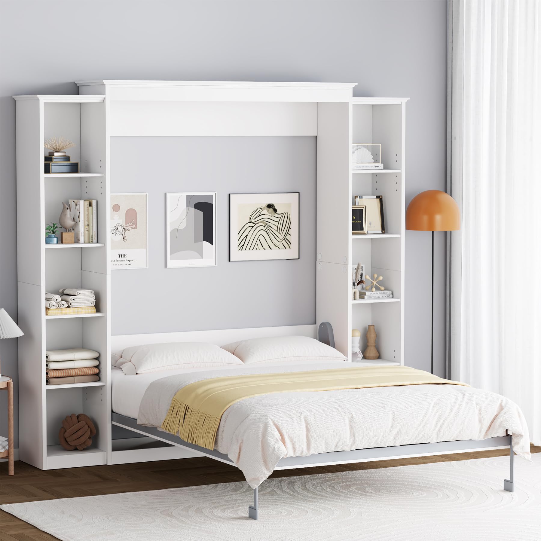 Rophefx Queen Murphy Bed Cabinet with 5-Tier Adjustable Storage Shelves