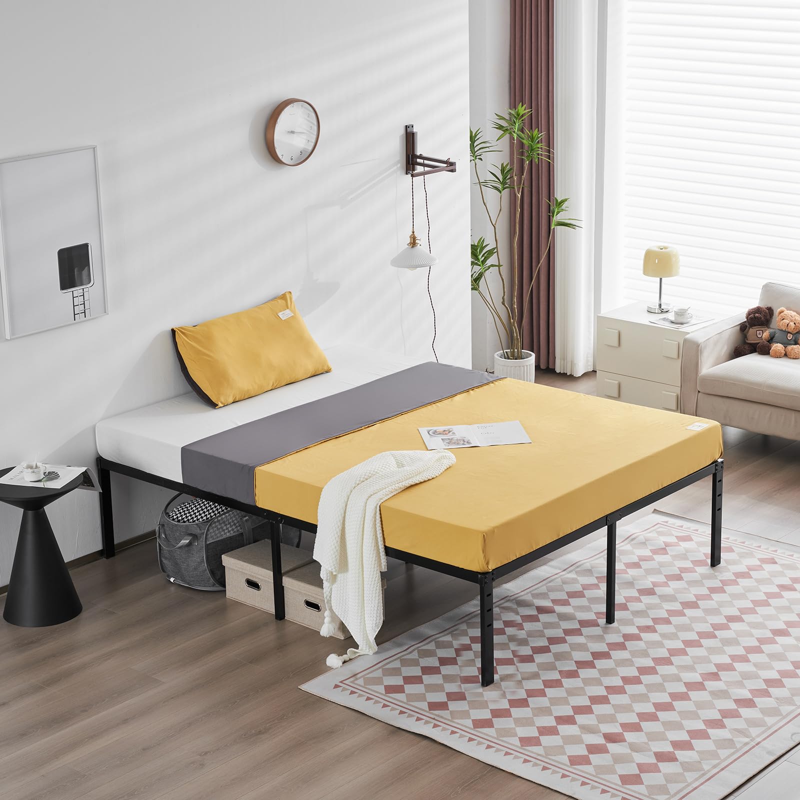 18 Inch Metal Platform Bed Frame,Mattress Foundation with Steel Slat Support