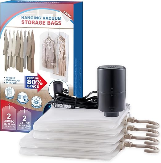 Hanging Vacuum Storage Bags, 6 Pack Hanging Storage Bags for Clothes
