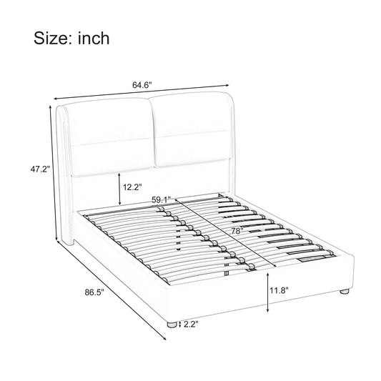 Aiuyesuo Upholstered Queen Size Hydraulic Platform Bed with Lift Up Storage and Sensor LED Lights, PU Leather Bed Frame with Storage Underneath, No Box Spring Needed (Gray-RT67)