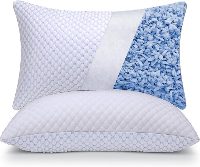 Cooling Adjustable Shredded Memory Foam Pillows Queen Size Set of 2