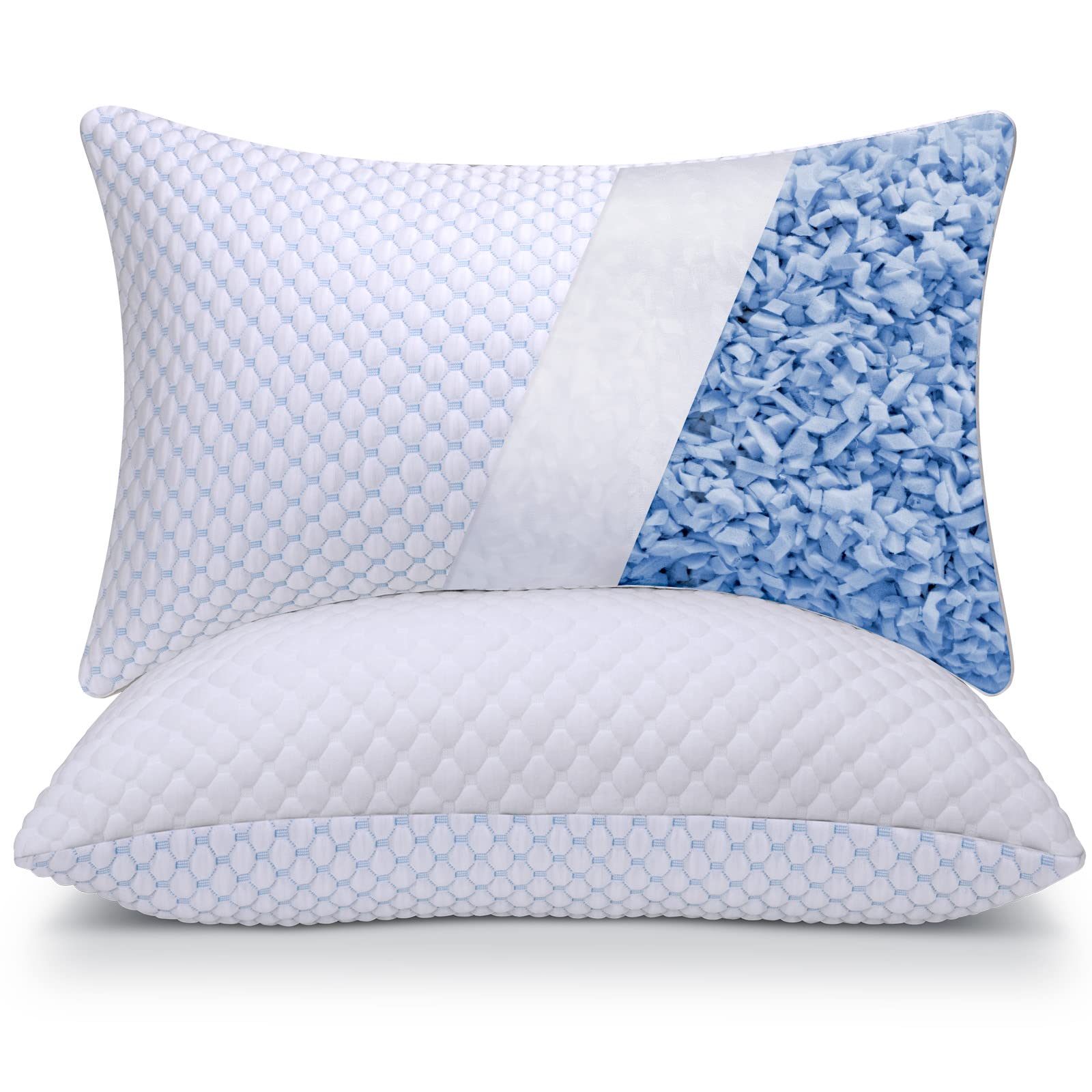 Cooling Adjustable Shredded Memory Foam Pillows Queen Size Set of 2