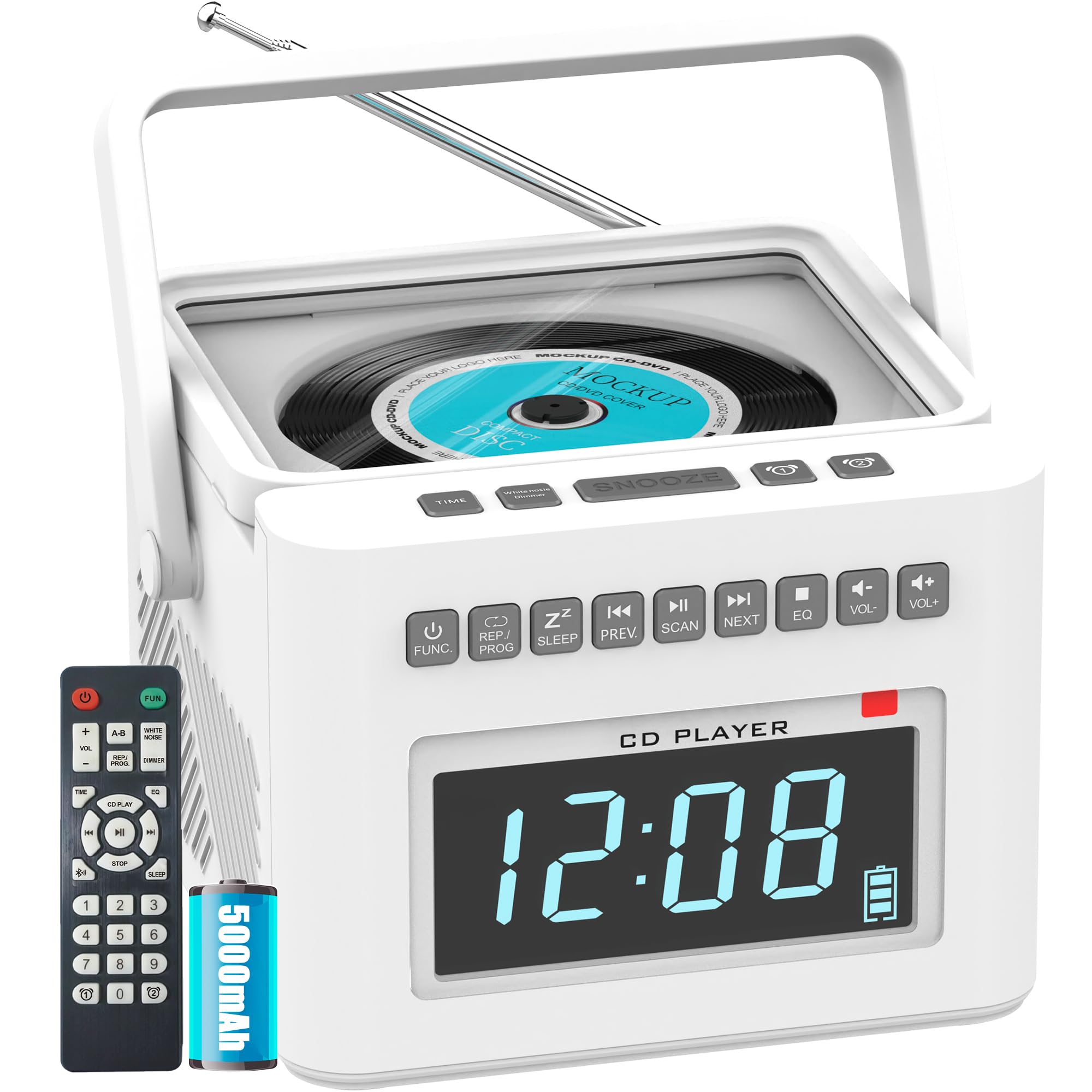 Player Alarm Clock Boombox with Bluetooth, 5000mAh Boombox Clock Radio
