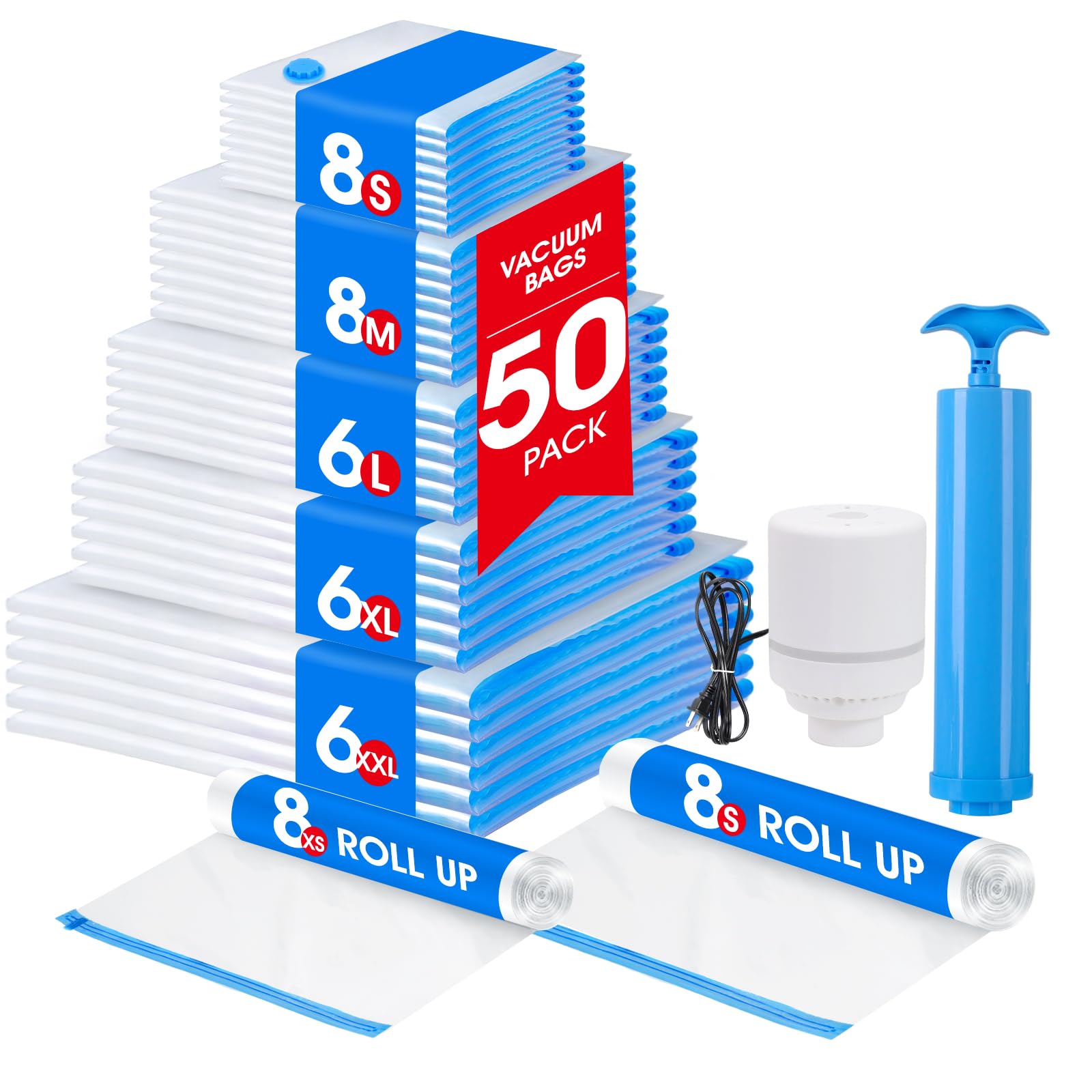 50 Pack Vacuum Storage Bags Set - Space Saver Vacuum Bags for Clothing