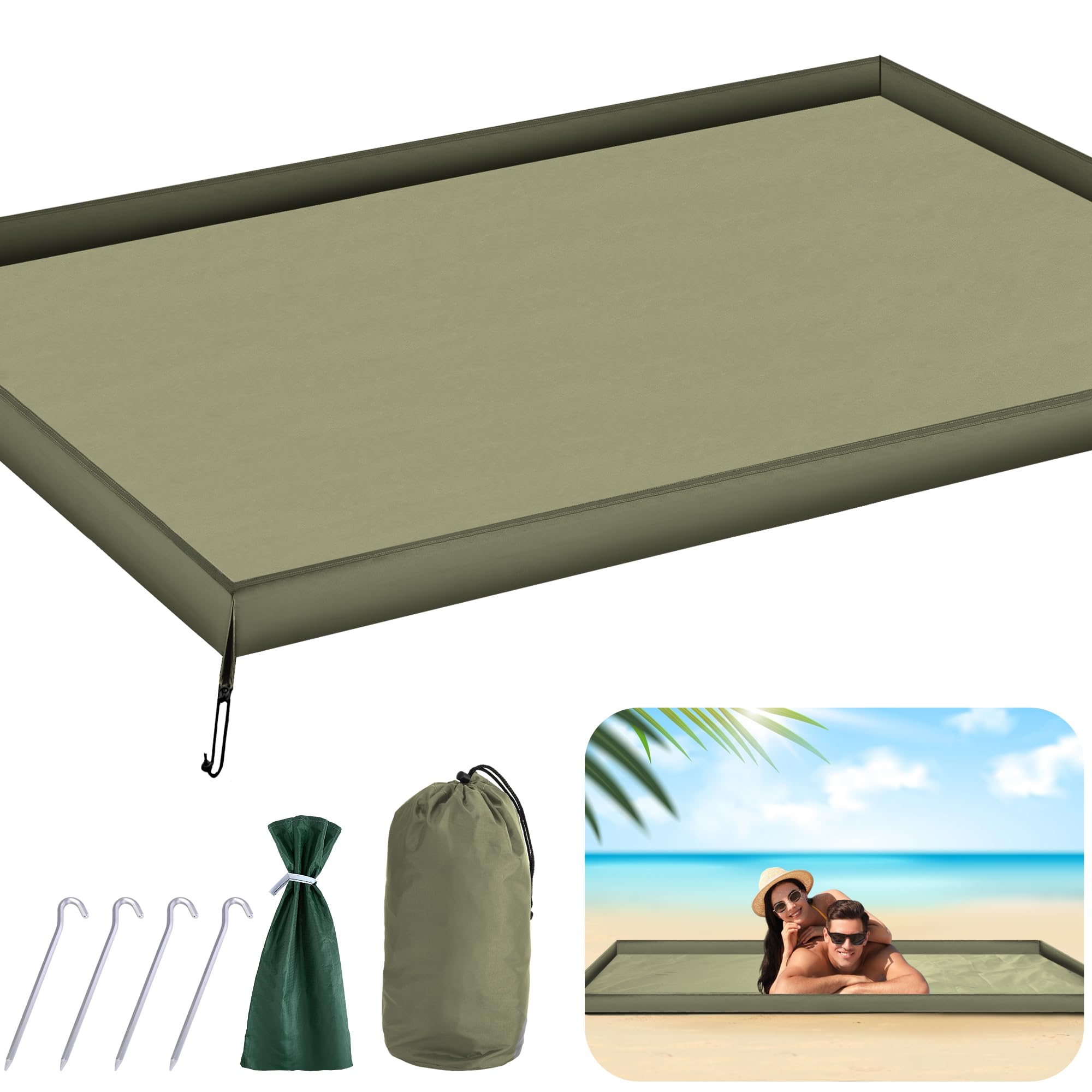 Waterproof Walled Beach Blanket, Enclosed Beach Mat