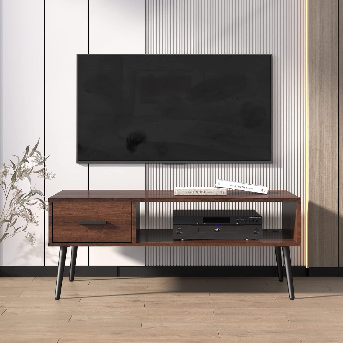 41" Mid-Century Modern Coffee Table with Drawer & Shelf