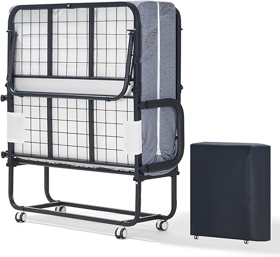 Folding Bed with Mattress,75"X38" Twin Size Bed Frame