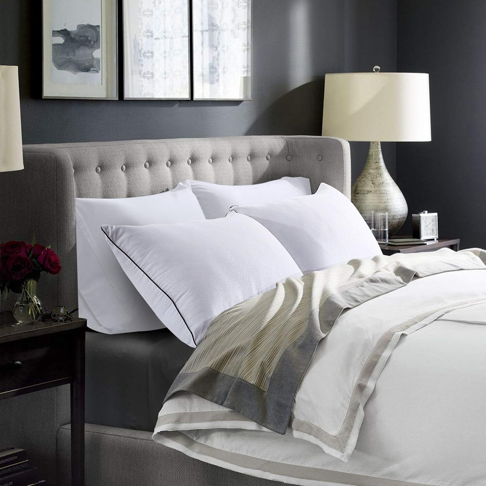 King Size Pillows Set of 2, Luxury Hotel Bed Pillows Set with Down Alternative