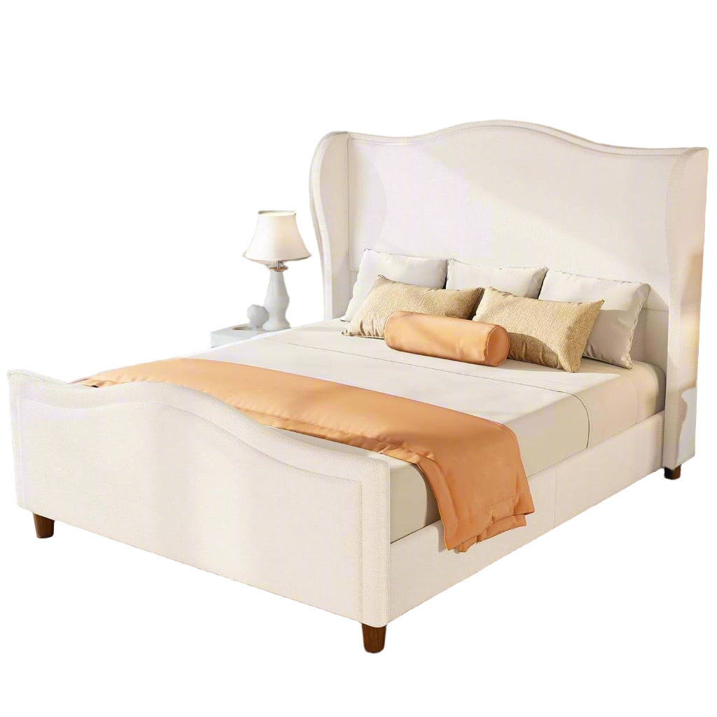 King Size Bed Frame Chenille Upholstered Platform Bed with Headboard