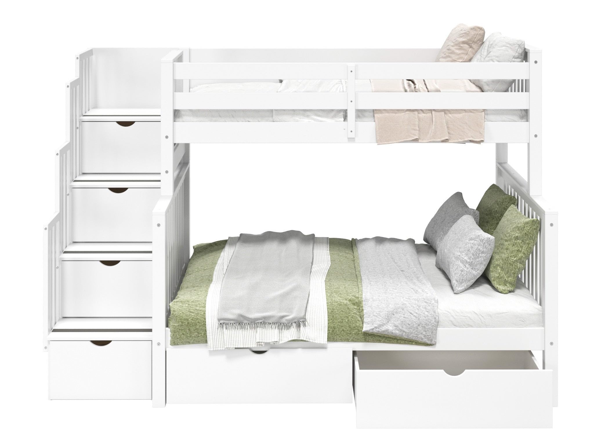 Bunk Beds Twin over Full with 4 Drawers in the Steps and 2 Under Bed Drawers
