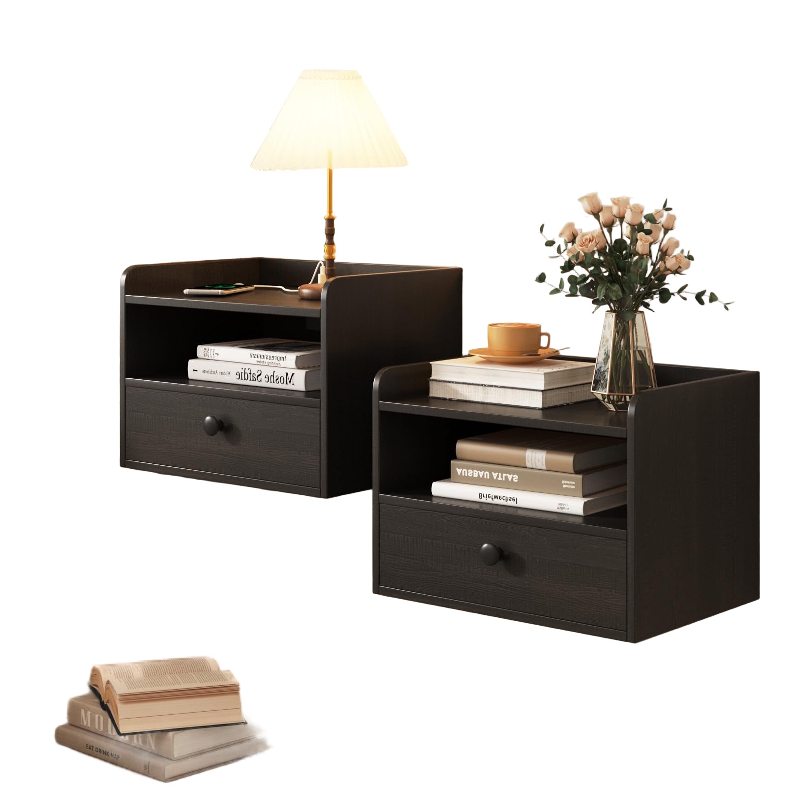 Nightstand Set of 2 Modern Night Stands with Drawer