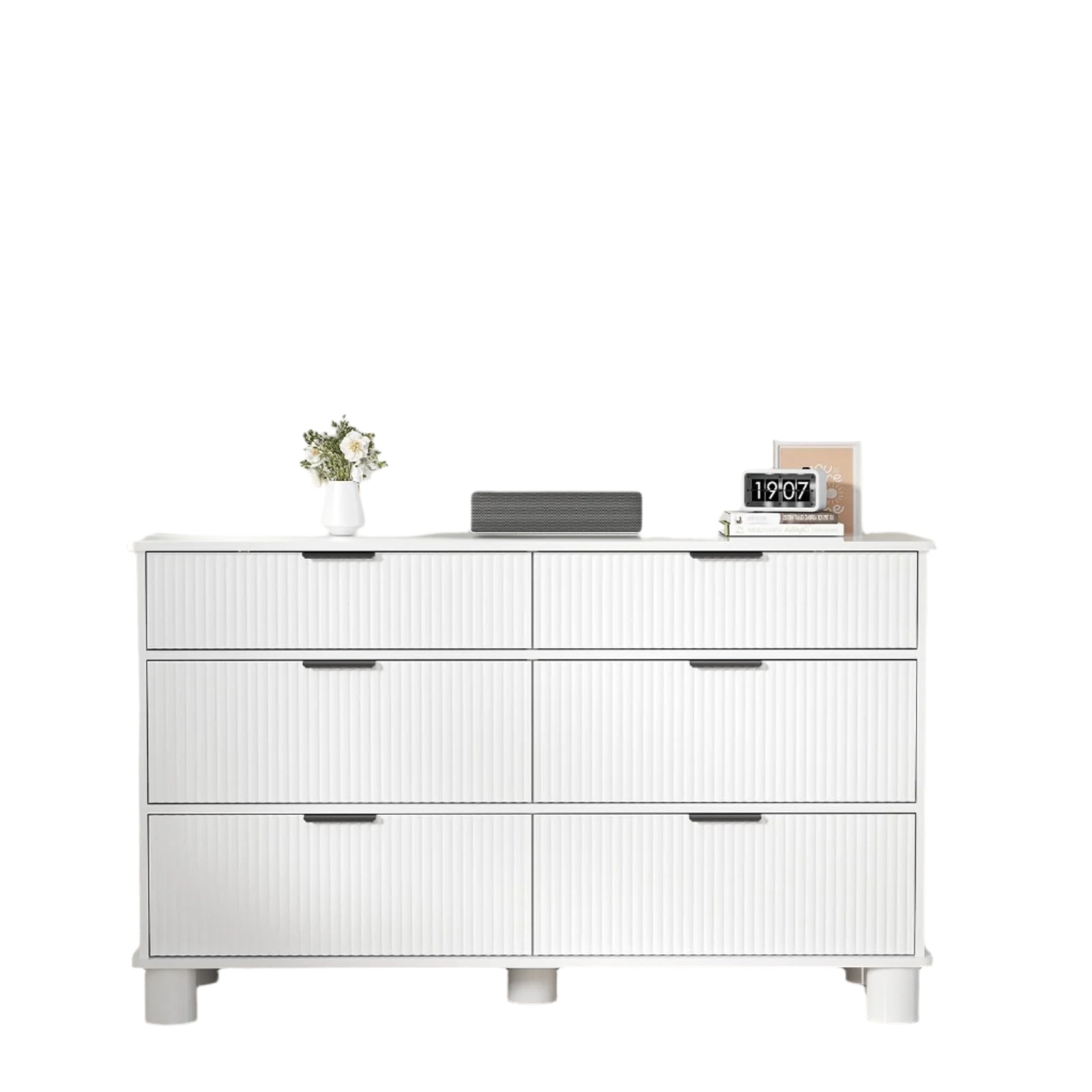 Fluted Dresser for Bedroom, White Dresser with 6 Drawers, 53'' Wide Chest of Drawers