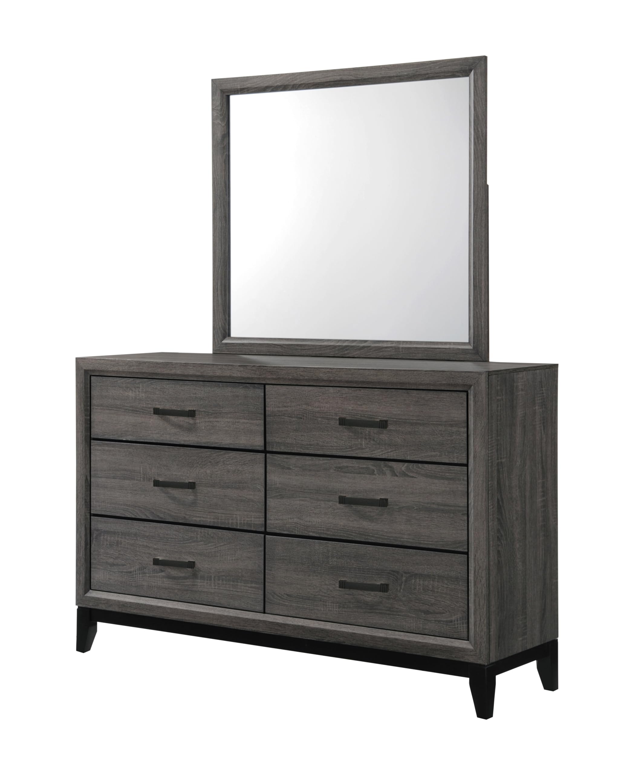 Ambroise 6-Piece Queen Size Bedroom Set, Grey/Black. Bed, Dresser