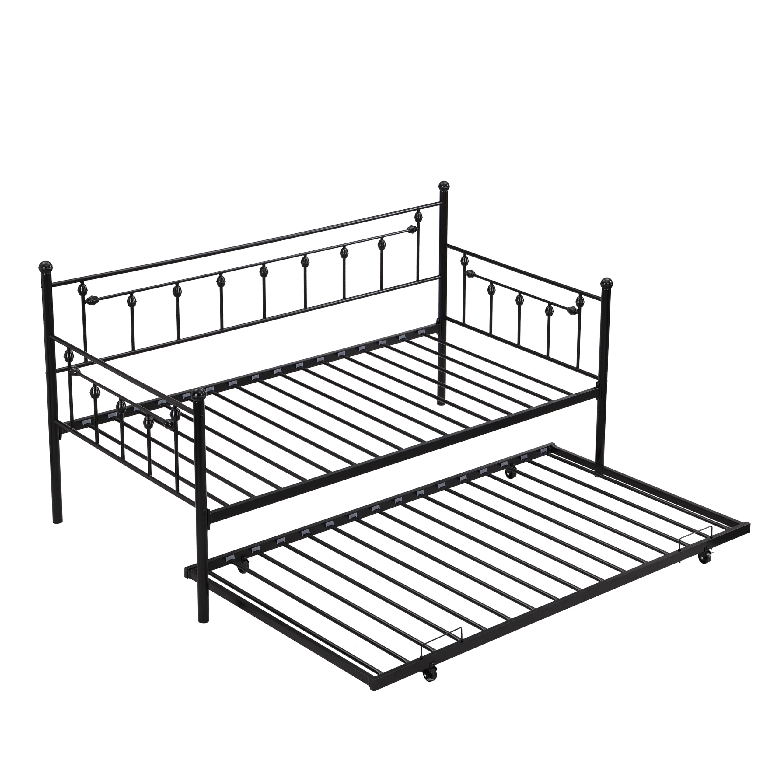 Size Daybed with Trundle, Modern 2 in 1 Sofa Metal Bed Frame, Pull-Out Trundle