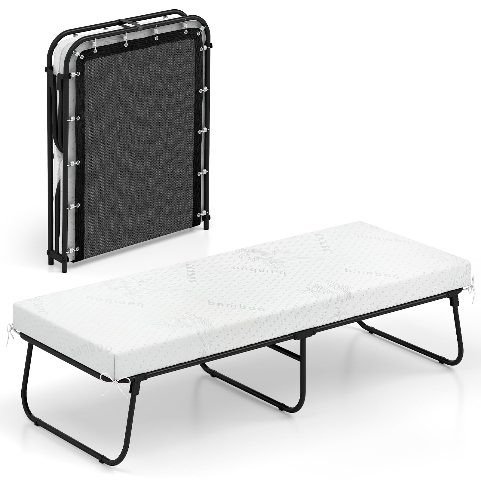 Folding Bed with Mattress, 75" x 31" Rollaway Guest Bed with Memory