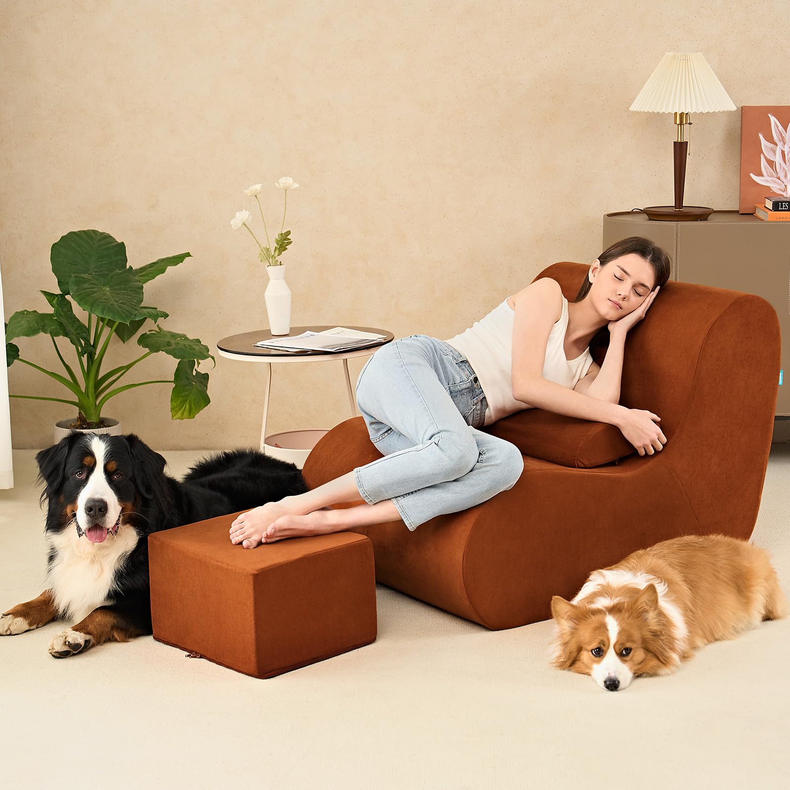 Bean Bag Chair for Adults, High-Density Foam Reading Chair with Ottoman