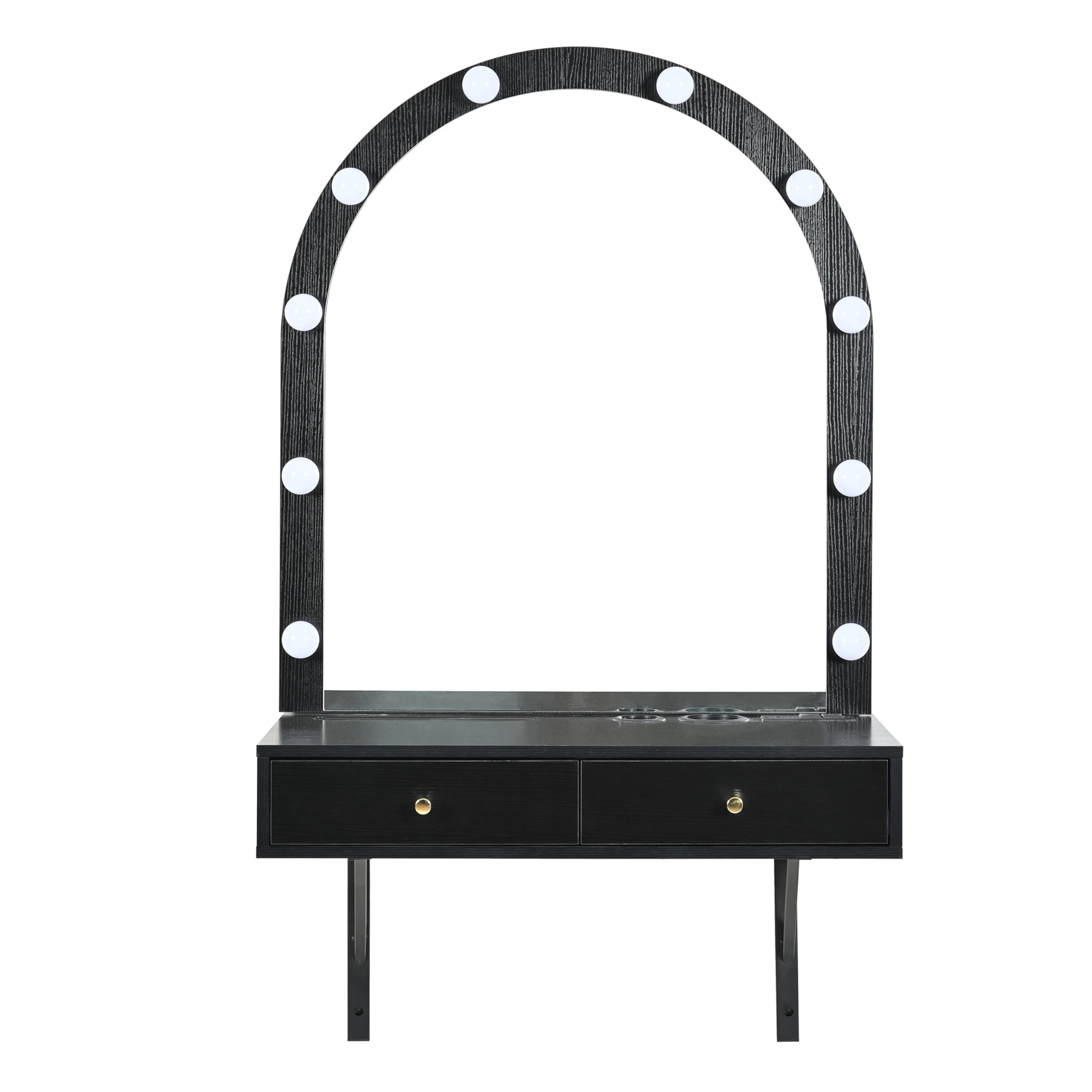Vanity with Mirror & 3-Color Lights, Wall-Mounted Vanity Desk with Power