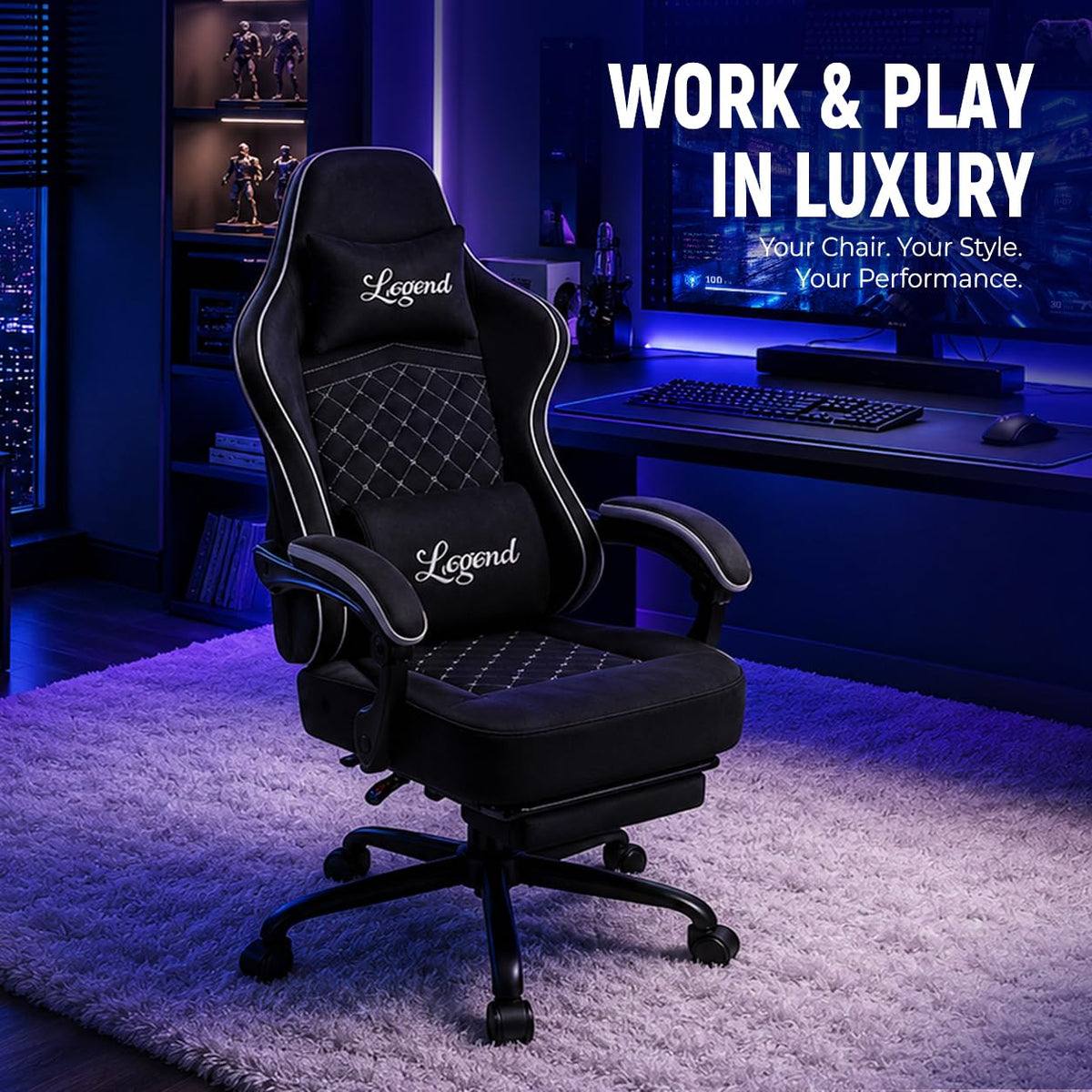 Wide Seat Gaming Chair with Footrest & Ergonomic Support