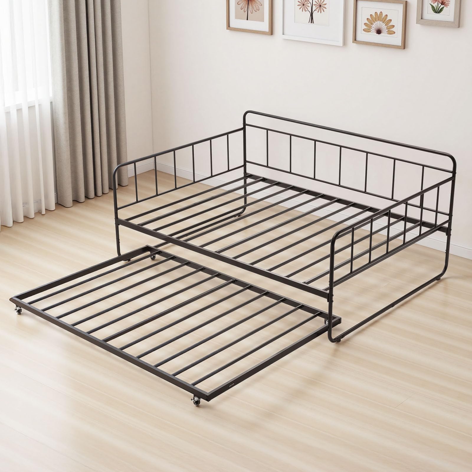 Size Daybed Frame, Day Bed with Trundle, Heavy Duty Metal Platform