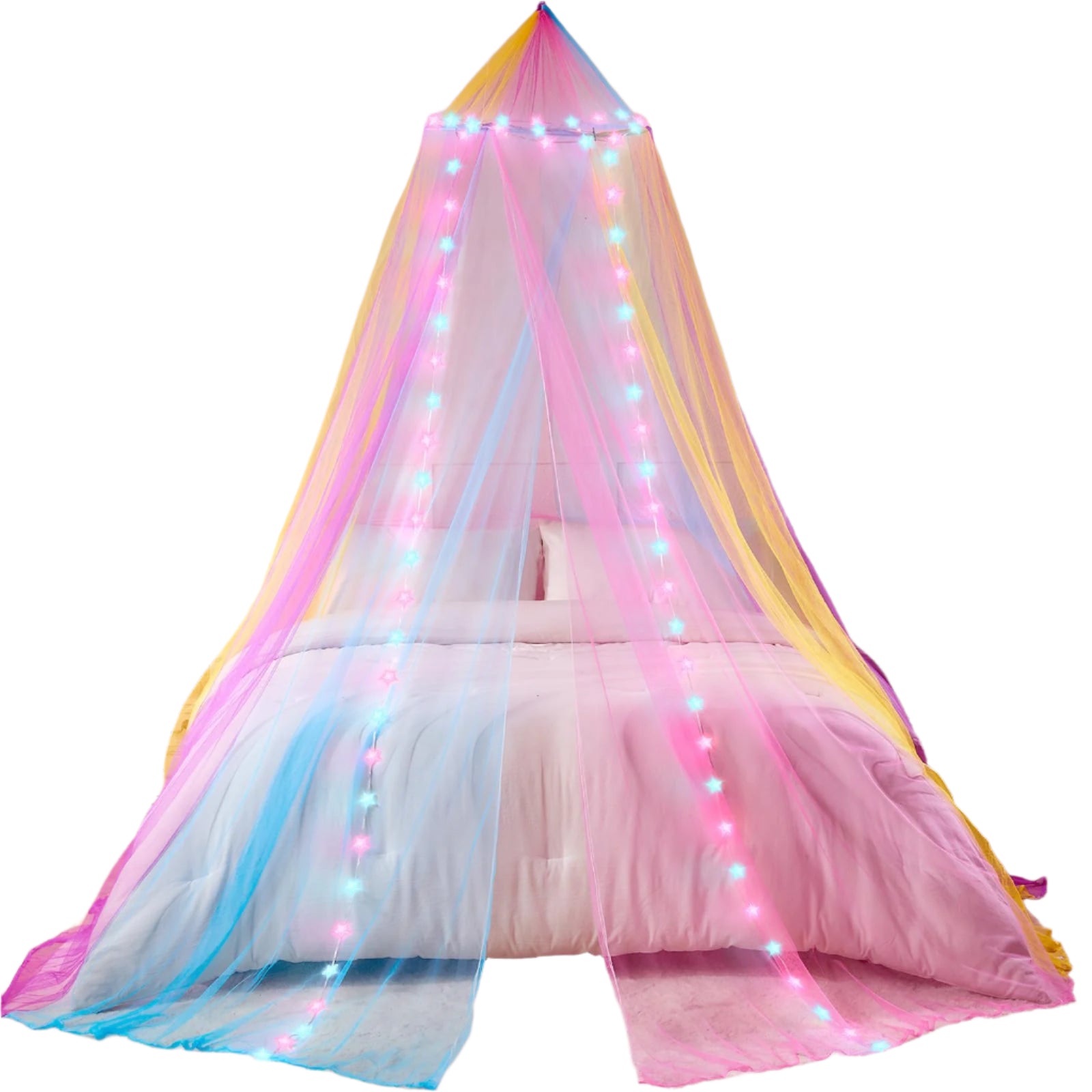 Bed Canopy for Girls with Lights, Rainbow Canopy Bed Curtain with 24 Colors Changing