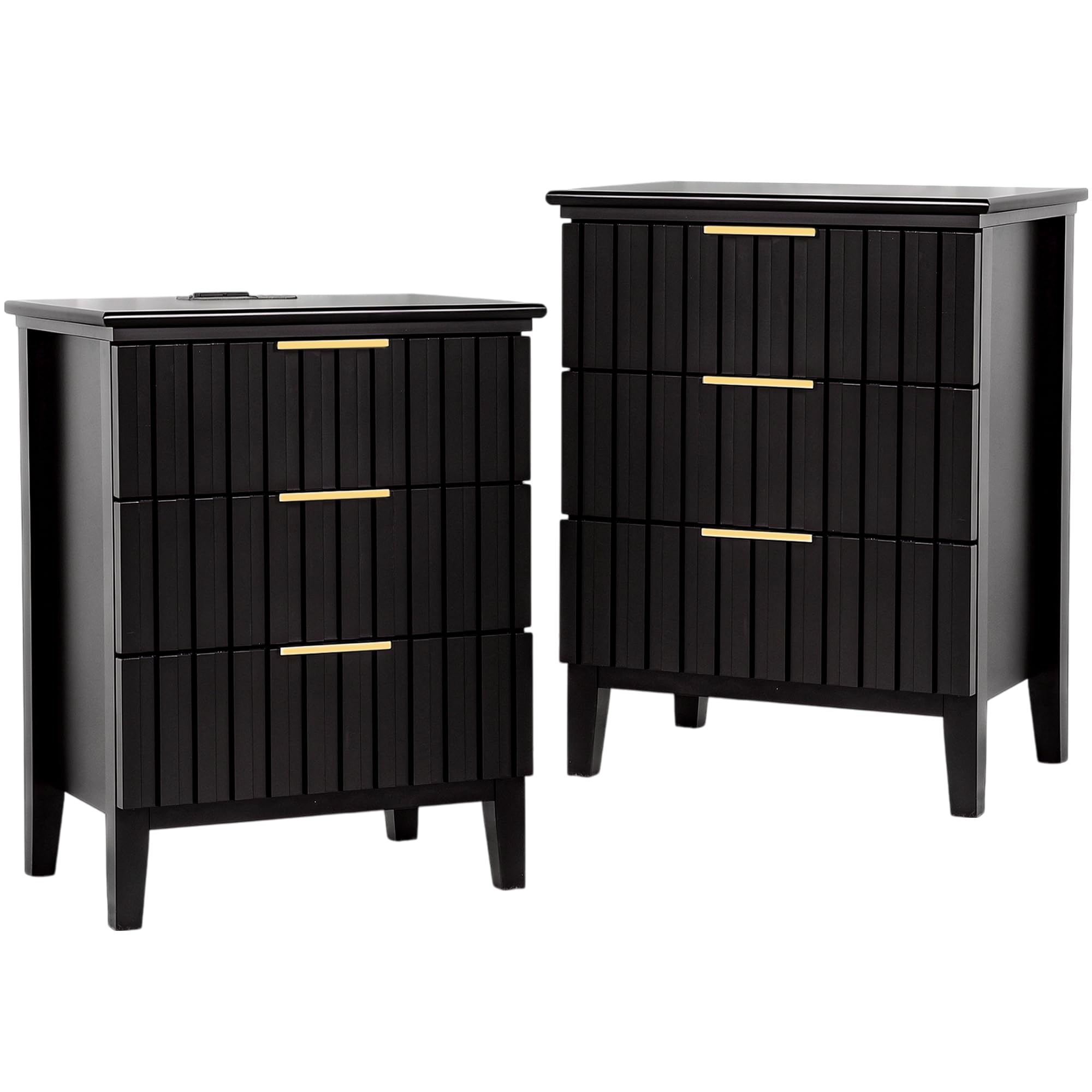 Black Nightstand Set of 2 Fluted Nightstand Bedside Tables Night Stand