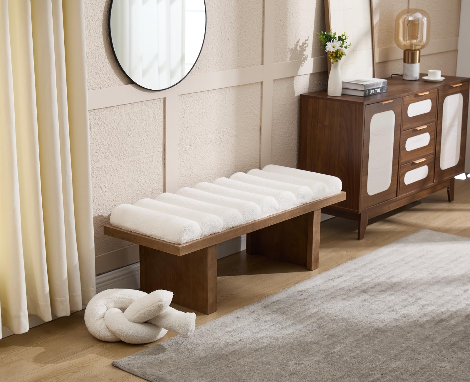 47 Inch End of Bed Bench, Modern Upholstered Entryway Bench