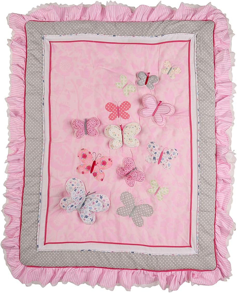8 PCs Cotton Pink Embroidery Butterfly Nursery Crib Bedding Set Heavy Duty Cotton
