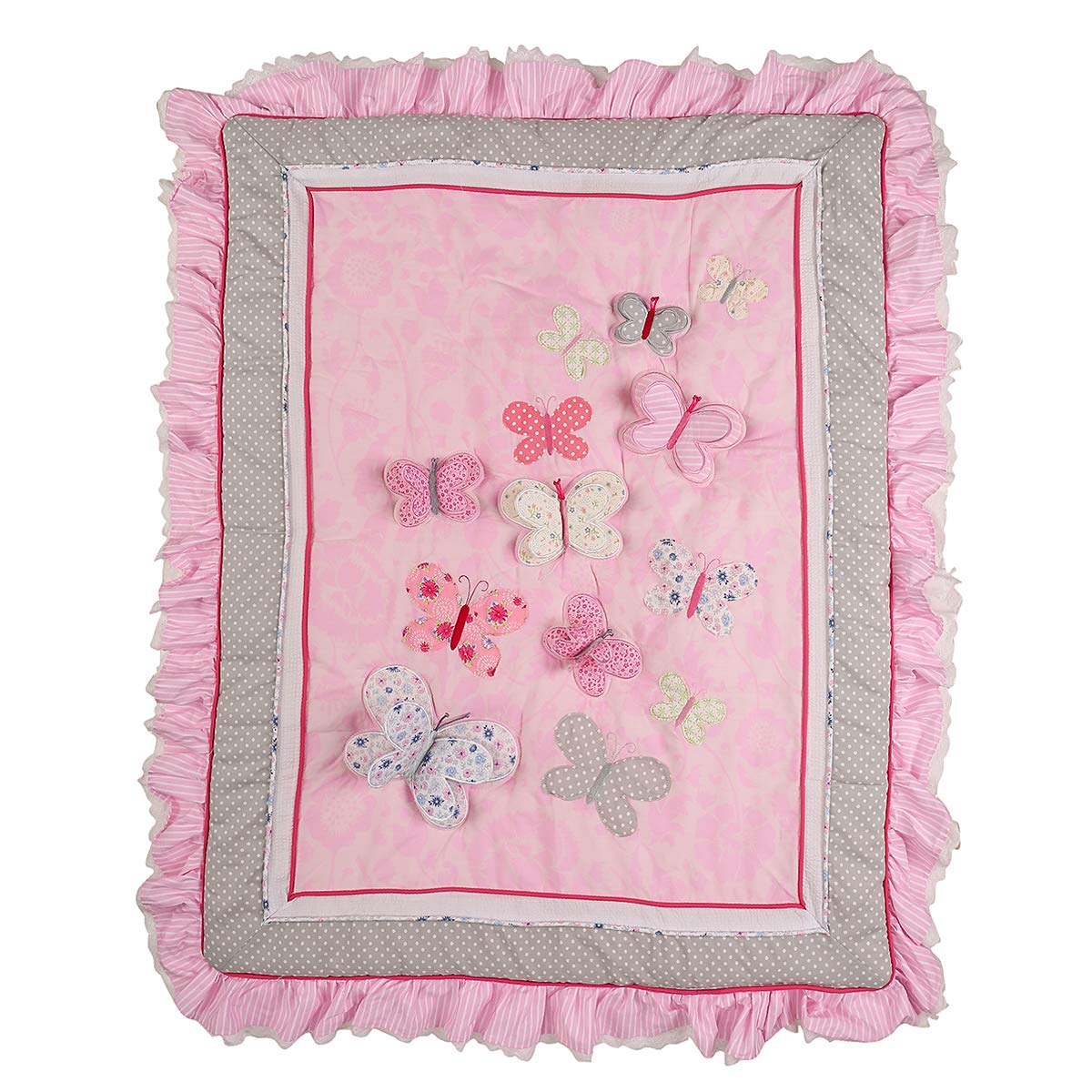 5 PCs Cotton Pink Embroidery Butterfly Nursery Crib Bedding Set Heavy Duty