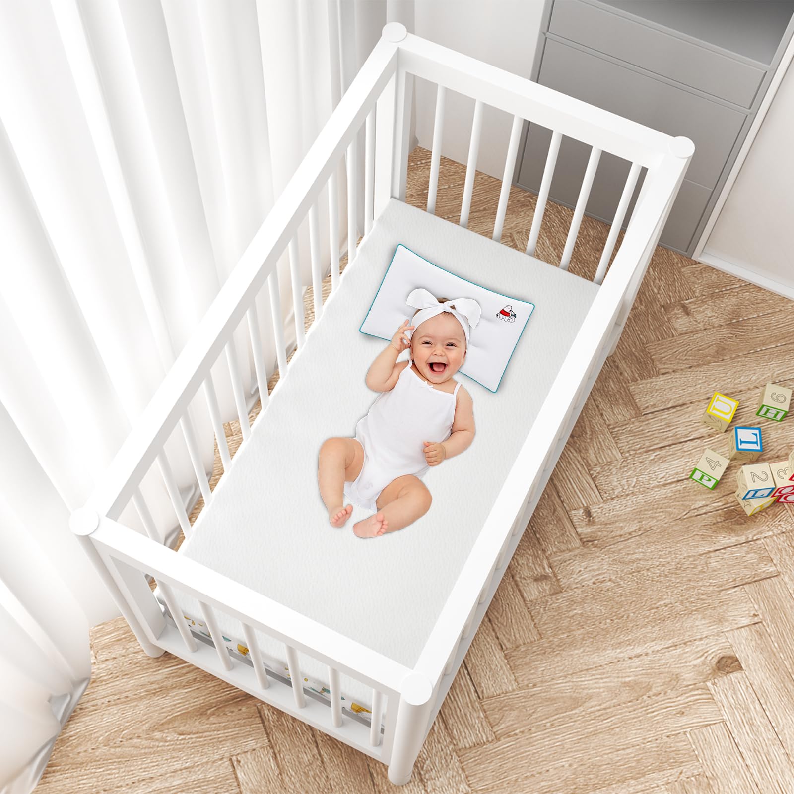 2" Crib and Toddler Mattress Topper, 27.5"x52" Size with Super Soft Water-Resistant
