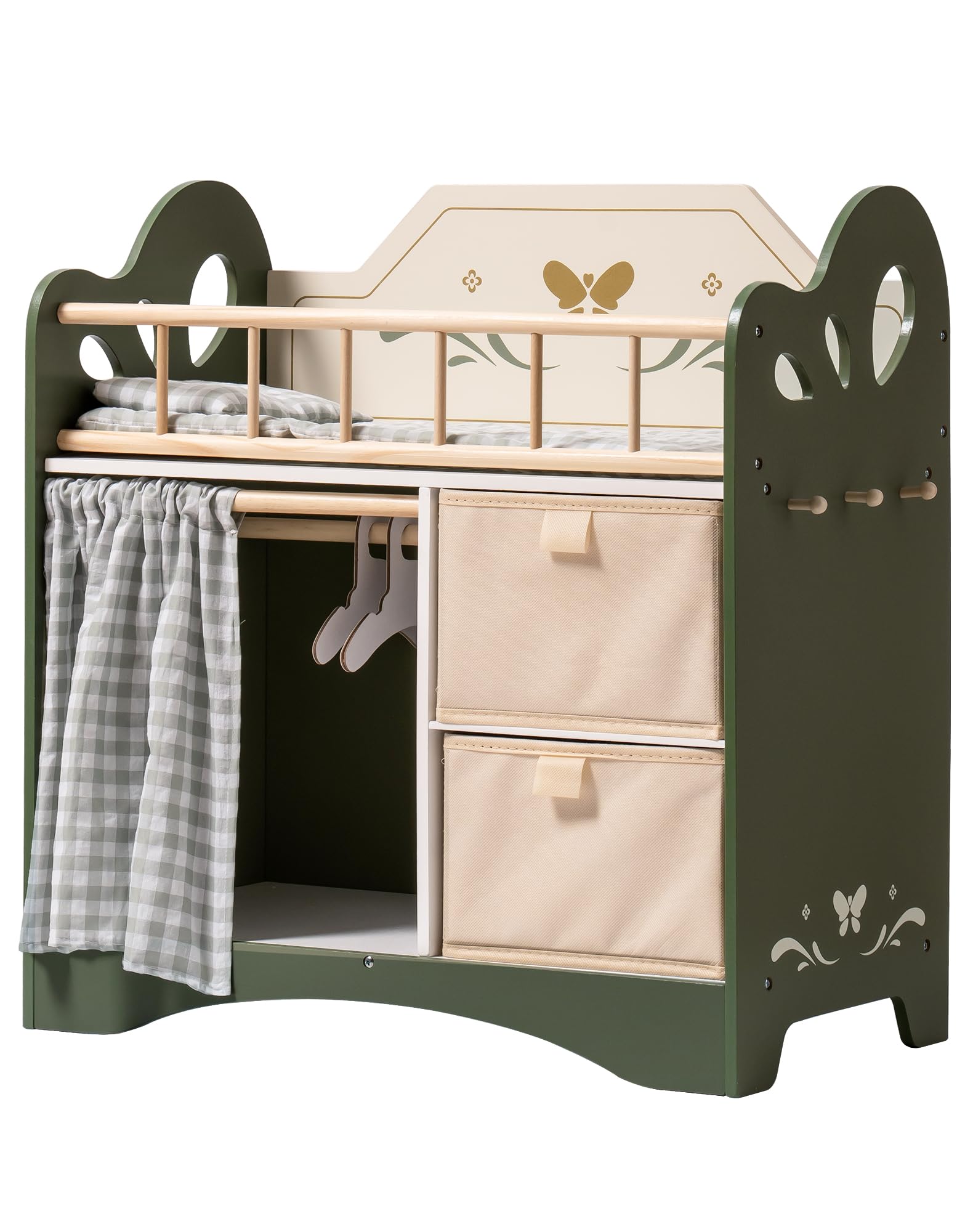 Baby Doll Crib, Wooden Doll Bed, Toy Baby Crib with Storage