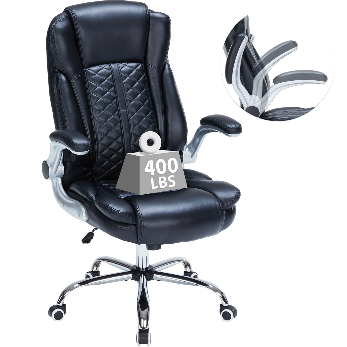 Big & Tall Ergonomic Office Chair – PU Leather, Flip-Up Arms, 350 lbs