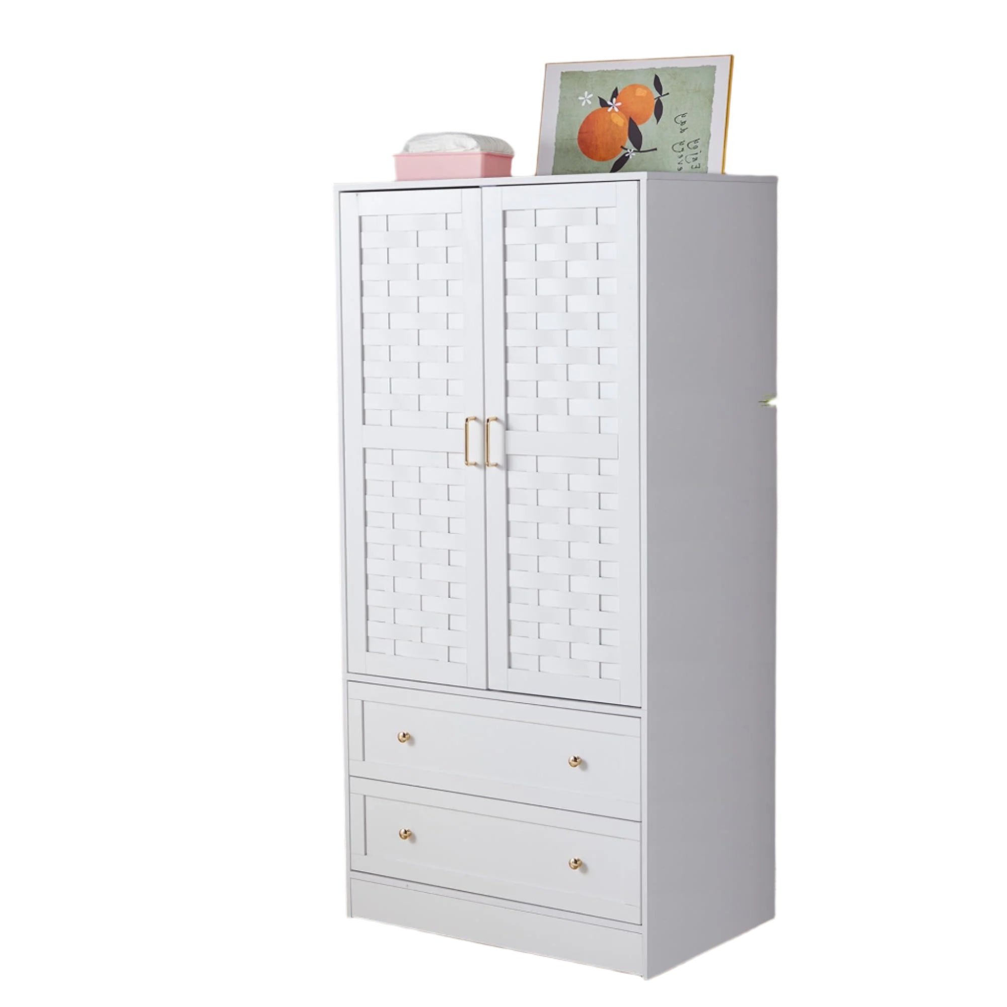 Armoire Wardrobe Closet with 2 Woven Doors, Wardrobe Cabinet