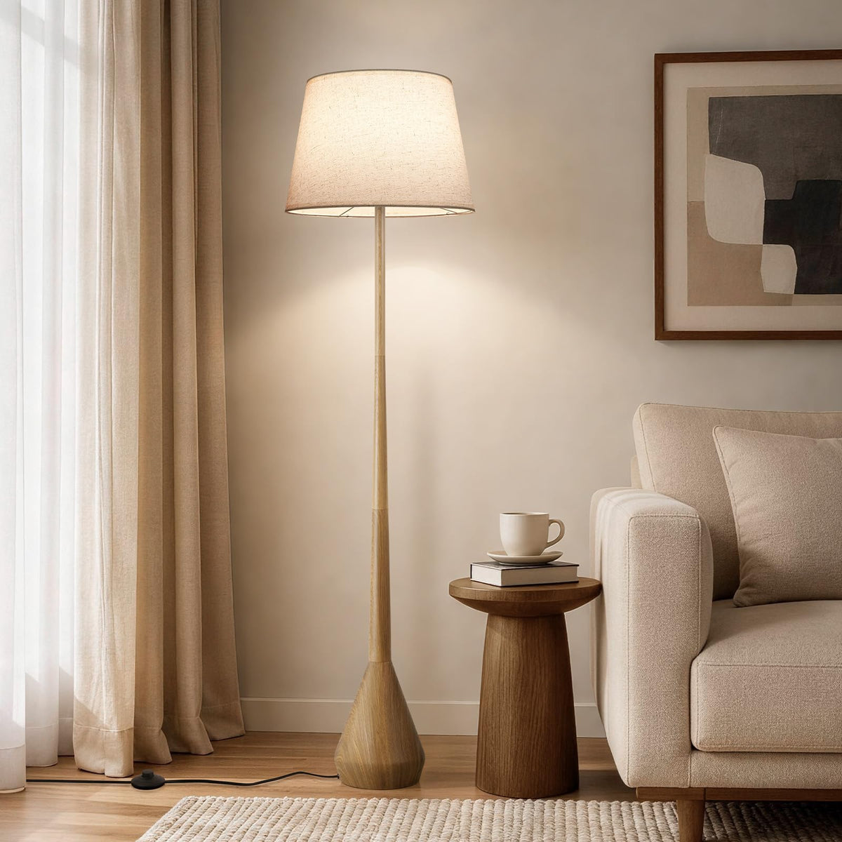 65" Mid-Century Modern Floor Lamp with Linen Shade