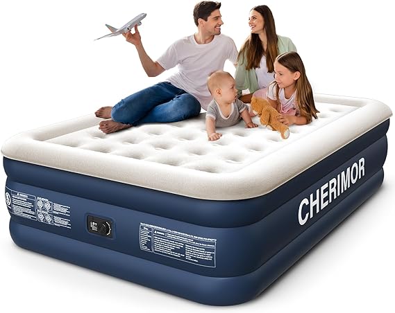 18" Raised Full Size Self Inflatable Blow Up Mattress with Built in Pump