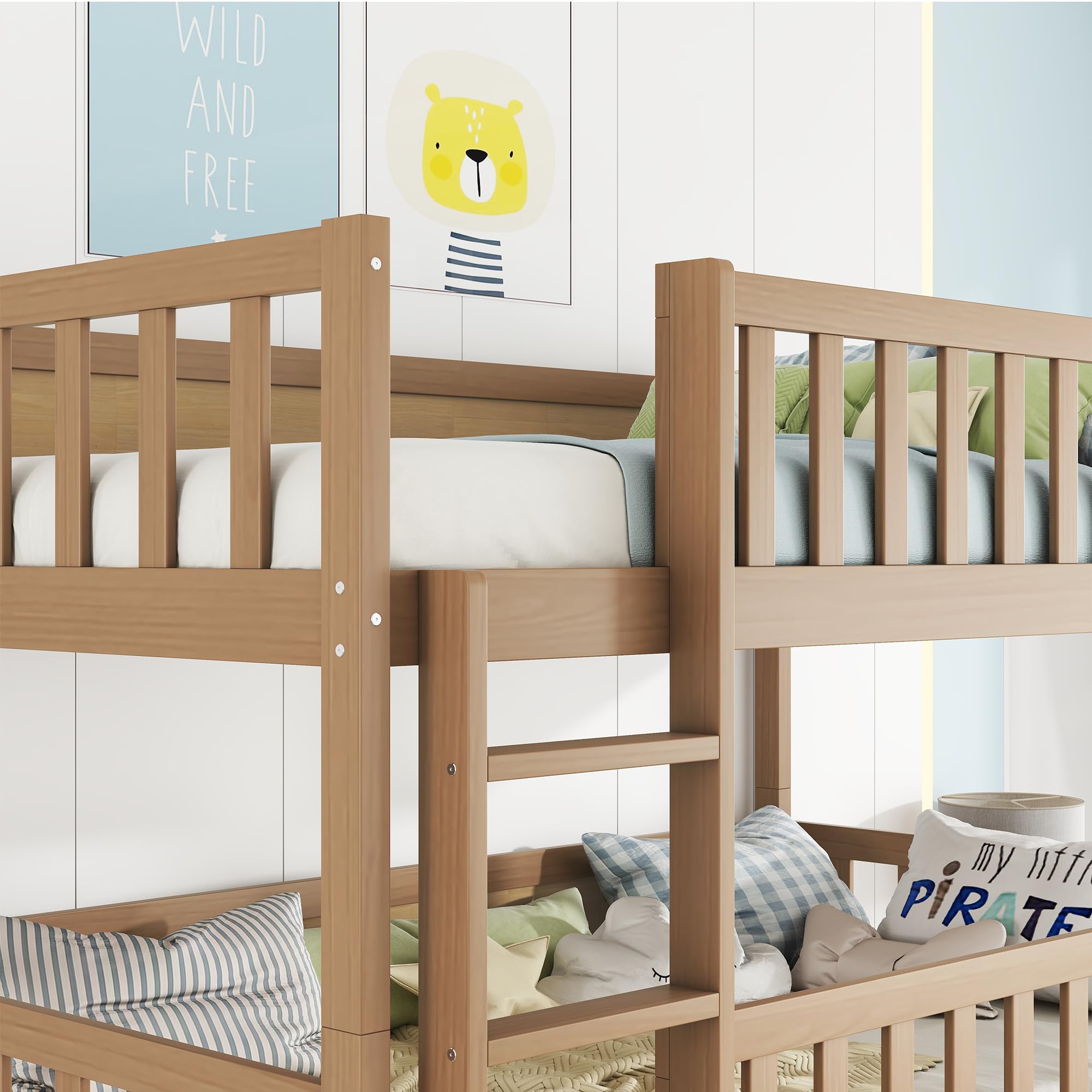 Rubberwood Triple Bunk Beds for Kids, Twin Over Twin Over Twin Size