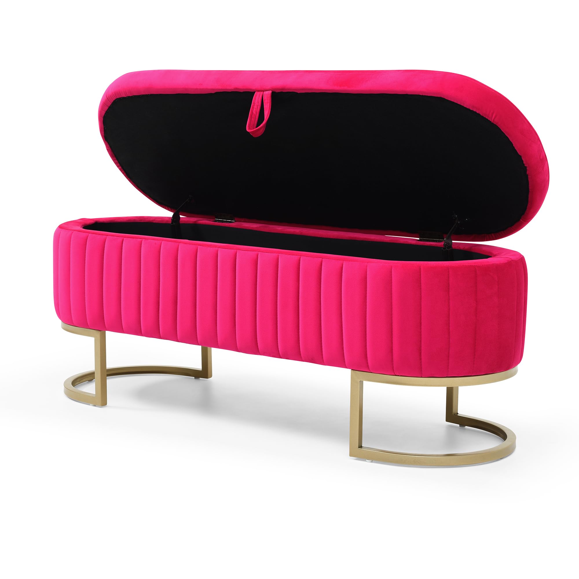 Modern Storage Ottoman Bench, Velvet Oval Upholstered End of Bed Bench