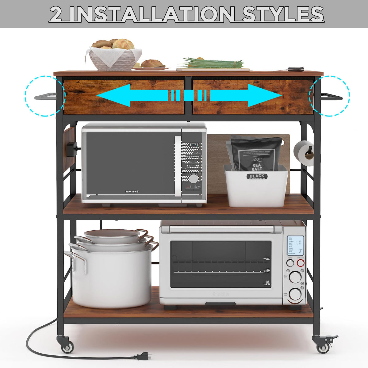 Rolling Kitchen Island Cart with Power Outlet
