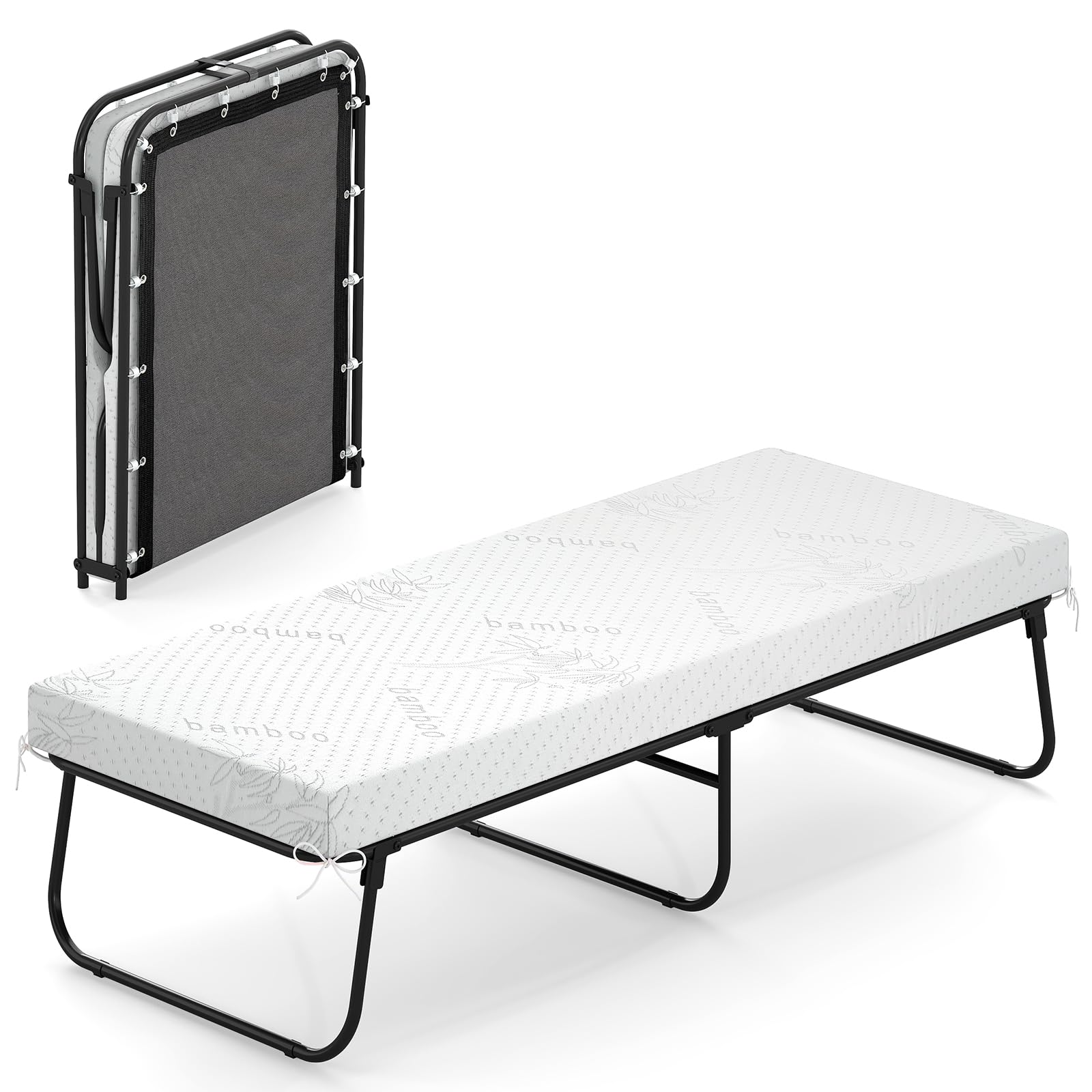 Folding Bed with Mattress, Cot Size Portable Guest Bed with Sturdy Metal