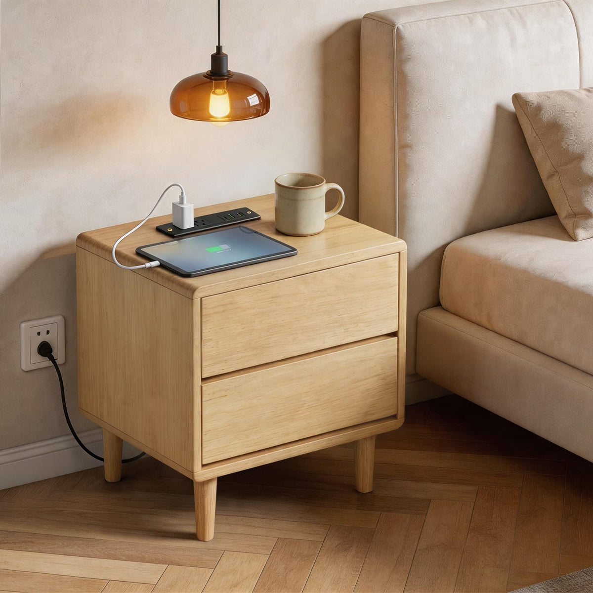 Nightstand with Charging Station & 2 Drawers