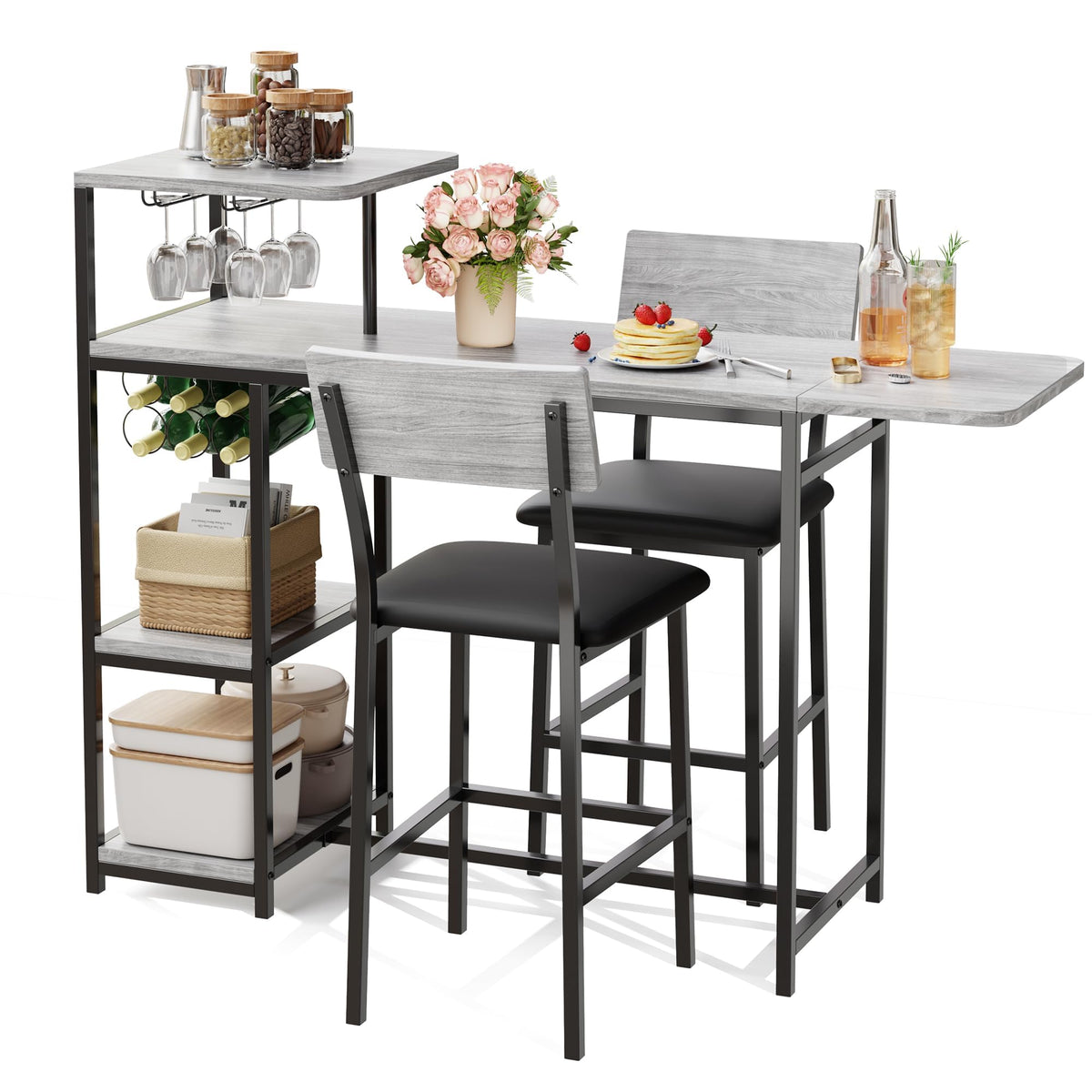 Foldable Bar Table & 2-Chair Set, 3-Piece Dining Set for Small Spaces