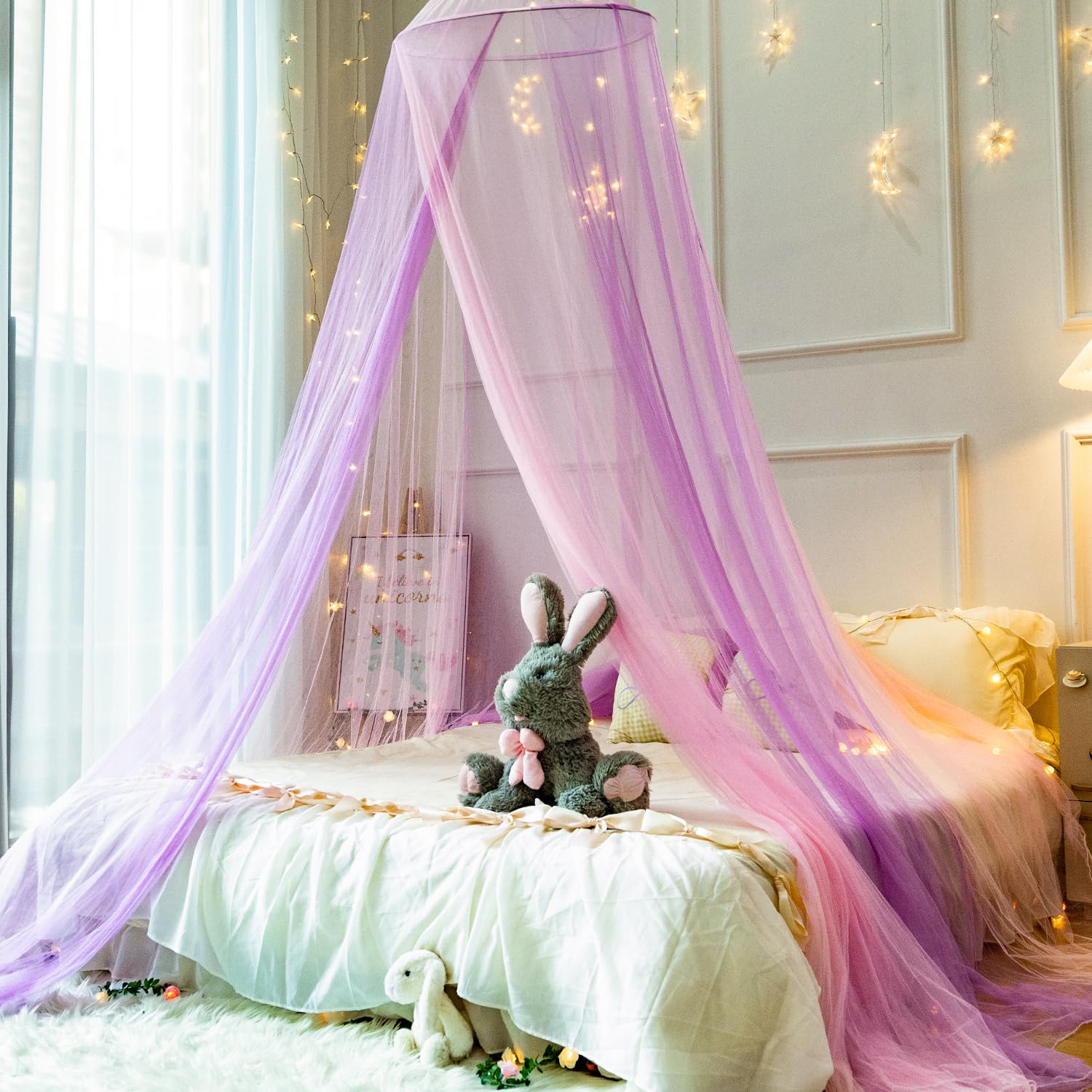 Canopy Mosquito Net,Pink Purple Bed Canopy for Girls Bed Net,Princess Canopy
